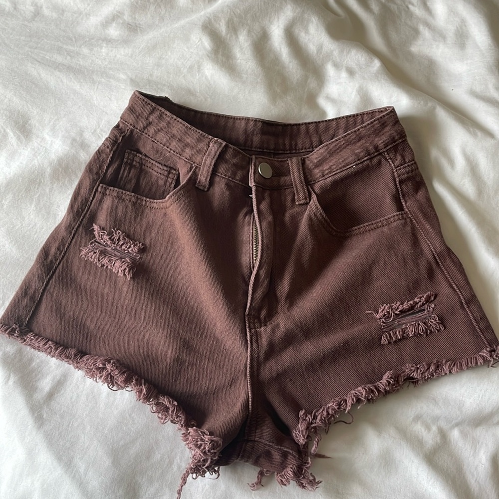 XS brown denim shorts